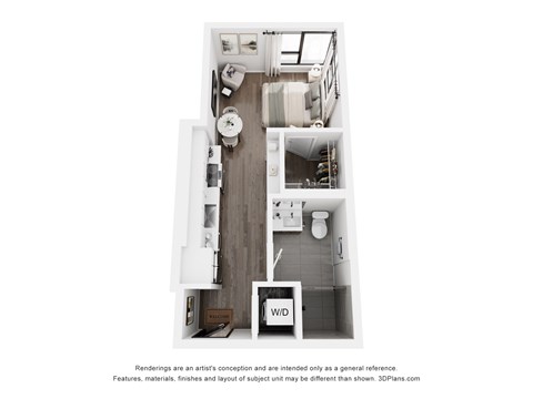 Floor plan for studio, 1 bath, 406 sqft